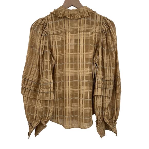NWT Ulla Johnson Circe Plaid Blouse Chamomile Size 0 Ruffle‎ Puff Sleeve Blouson - Picture 5 of 16